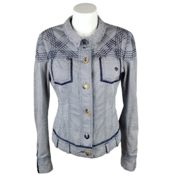 Sportalm Indian Rhapsody Fitted Bomber Jacket Navy White Checker Size 36/Small - Picture 1 of 16